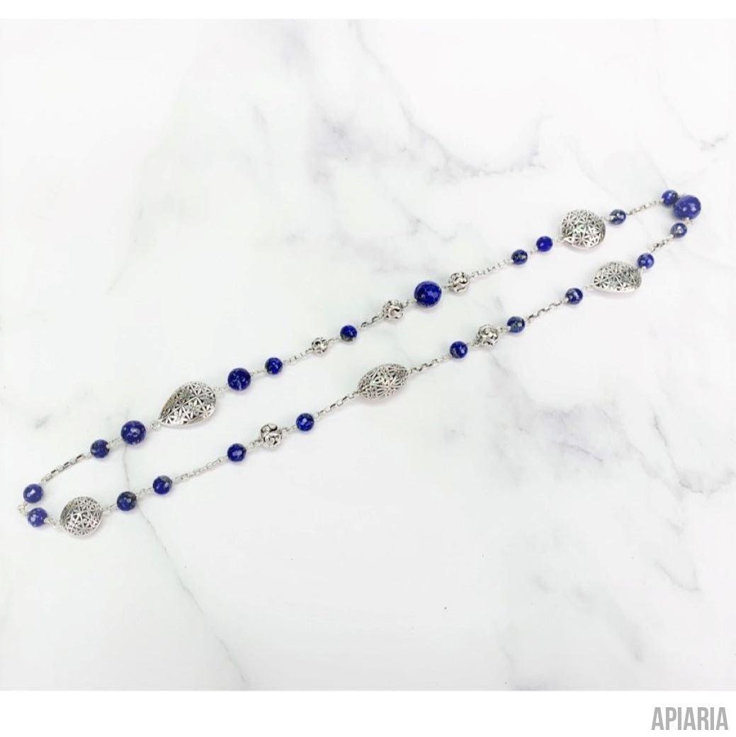 Lapis Lazuli Beaded Necklace-Jewelry-Apiaria