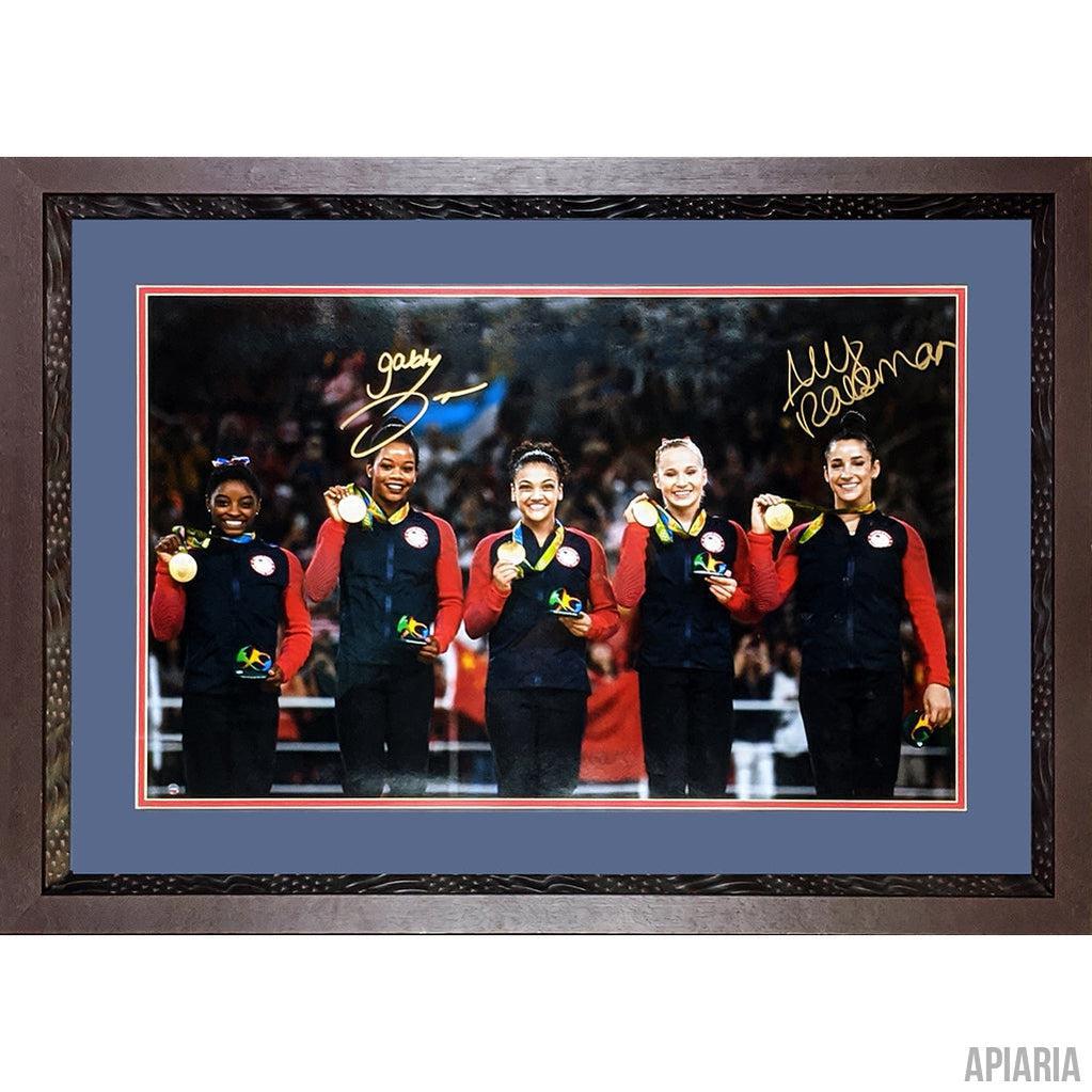 2016 US Women Gymnastics Team on The Medal Stand: Autographed By Aly Raisman & Gabby Douglas-Sports Collectibles-Apiaria