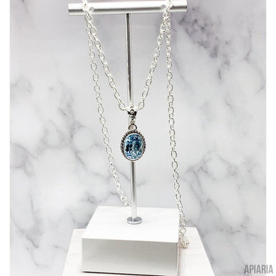 Blue Topaz Pendant on Sterling Silver with 18" Chain-Jewelry-Apiaria