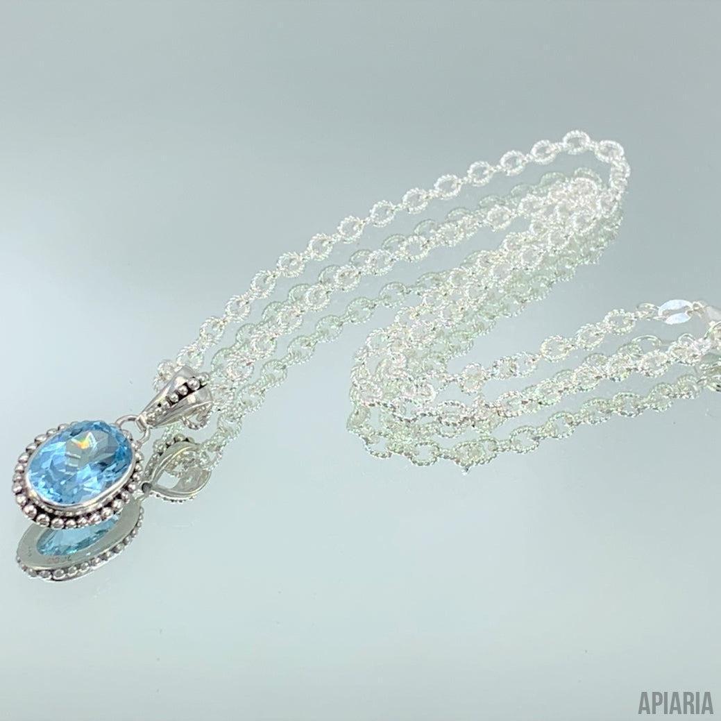 Blue Topaz Pendant on Sterling Silver with 18" Chain-Jewelry-Apiaria