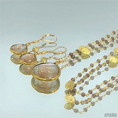 Copper-Infused Quartz Pendant on 14K Gold-Filled Chain with Matching Earrings-Jewelry-Apiaria