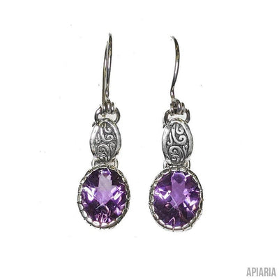 Faceted Amethyst Necklace in Sterling Silver with Matching Hook Earrings-Jewelry-Apiaria