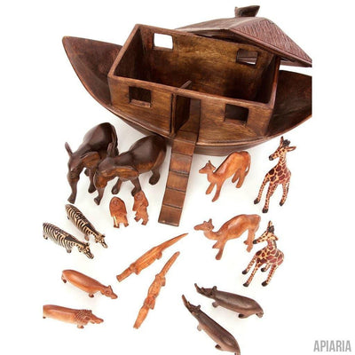 Hand Carved Wooden Noah's Ark with Animals from Kenya - Fair Trade-Home Decor-Apiaria