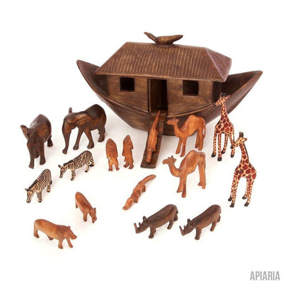 Hand Carved Wooden Noah's Ark with Animals from Kenya - Fair Trade-Home Decor-Apiaria