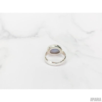 Handcrafted Sterling Silver Blue Lace Agate Ring with Light Hammered Bezel-Jewelry-Apiaria