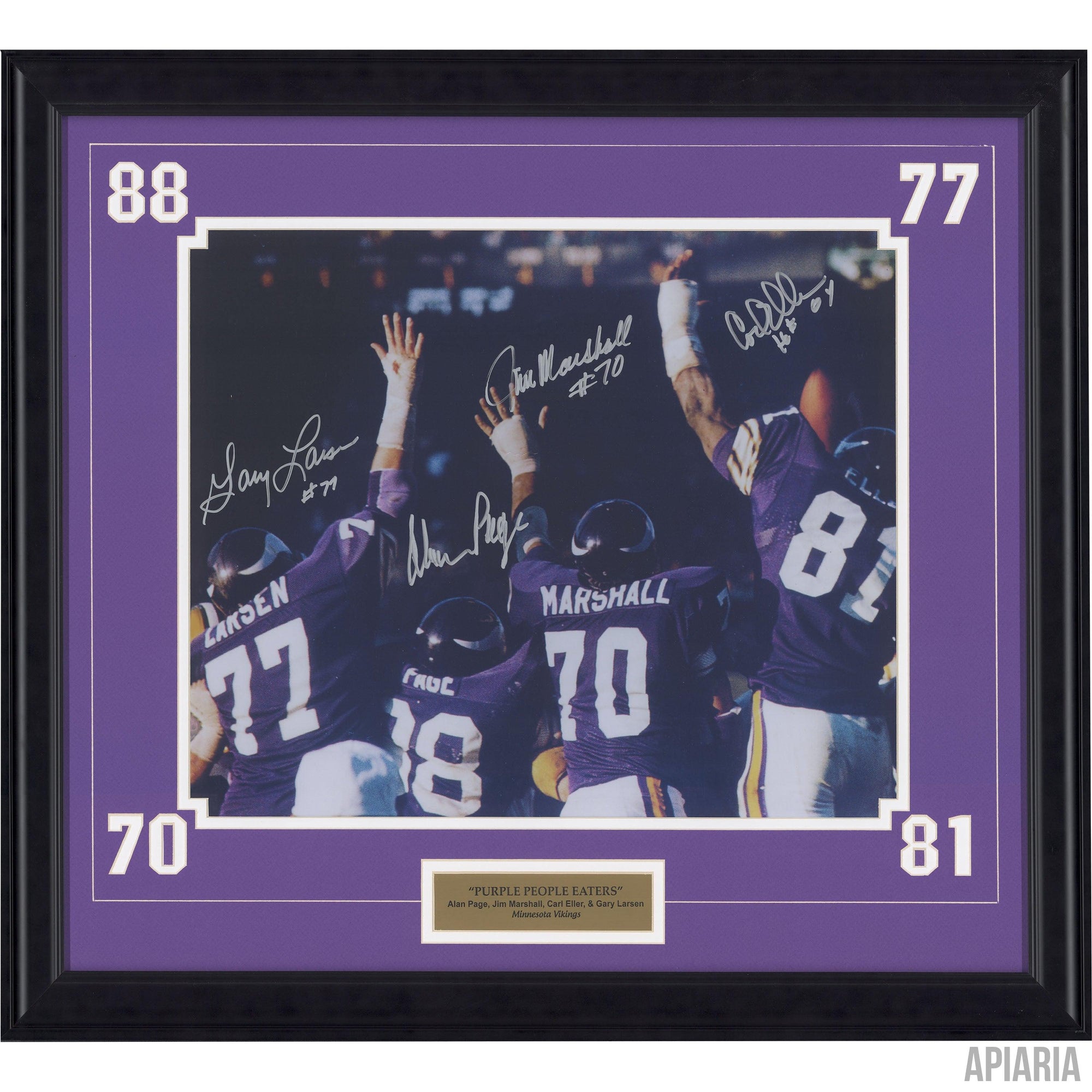 Purple People Eaters: autographed by Alan Page, Carl Eller, Jim Marshall & Gary Larsen-Framed Item-Apiaria