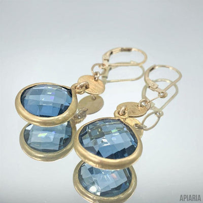 Swiss Blue Topaz Pendant and Beaded Necklace Set in 14K Gold Fill with Matching Earrings-Jewelry-Apiaria