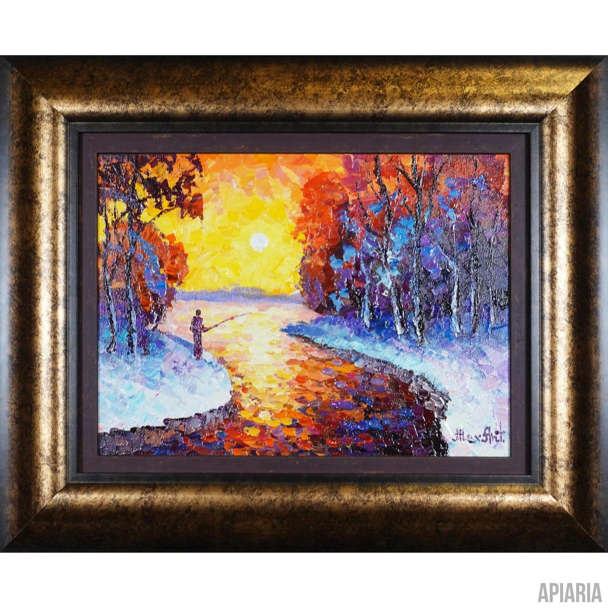 Alexander Antanenka Original "Fishing By The Light's Glow"-Framed Art-Apiaria