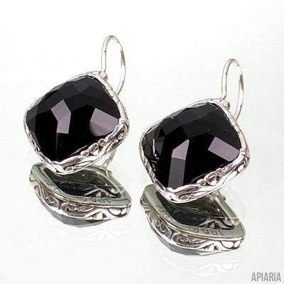 Black Onyx & Sterling Silver Necklace with Matching Earrings-Jewelry-Apiaria