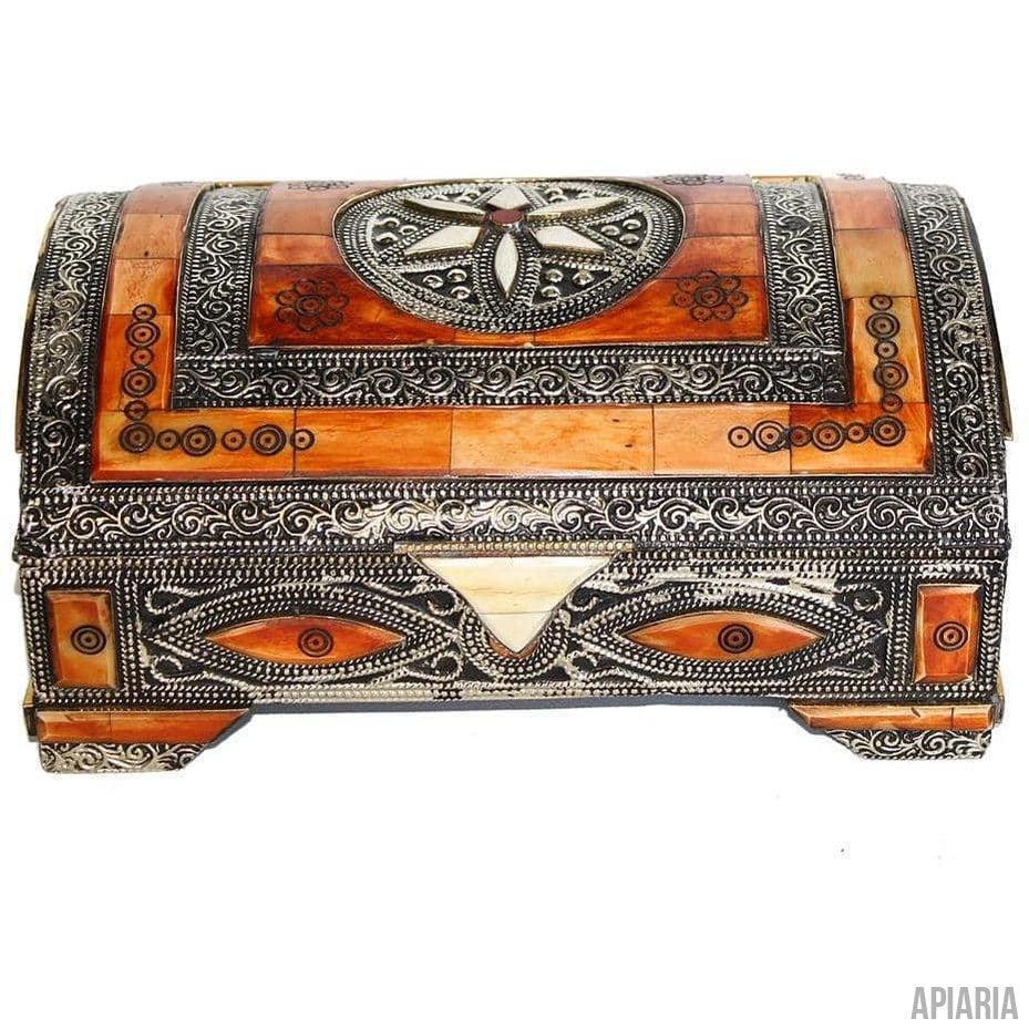Camel Bone and Metal Jewelry Box from Morocco-Apiaria