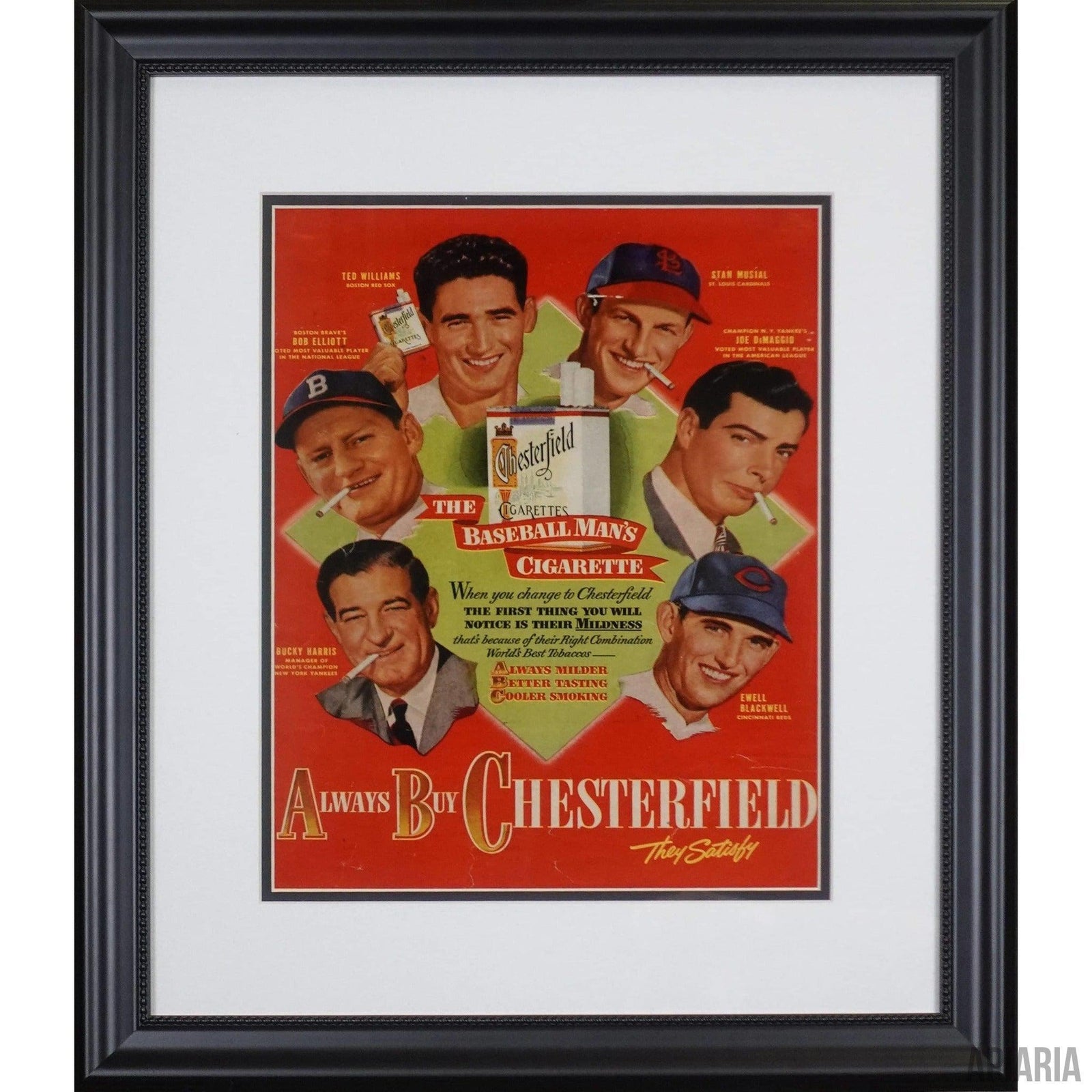 Chesterfield Cigarettes Vintage Baseball Ad-Framed Item-Apiaria