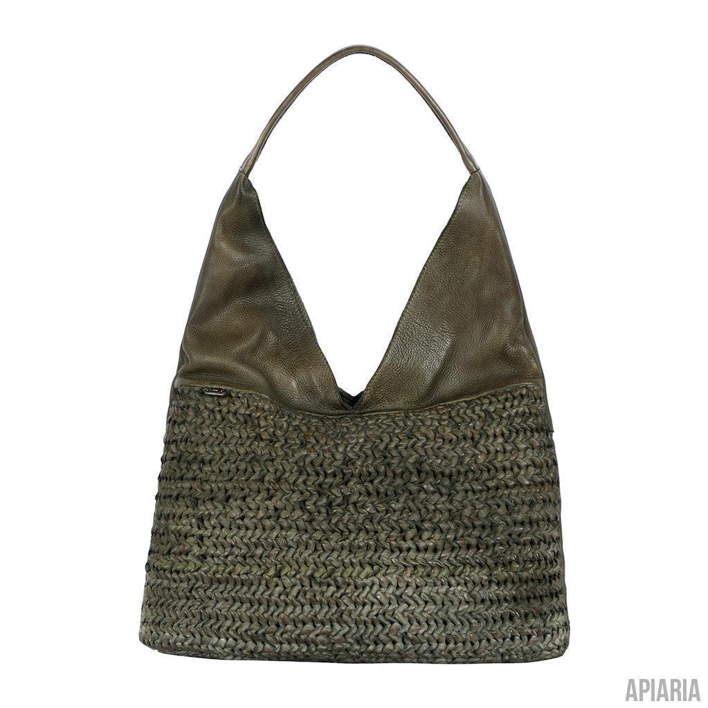 Crocheted Leather Hobo Bag with 5 Pockets-Handbag-Apiaria