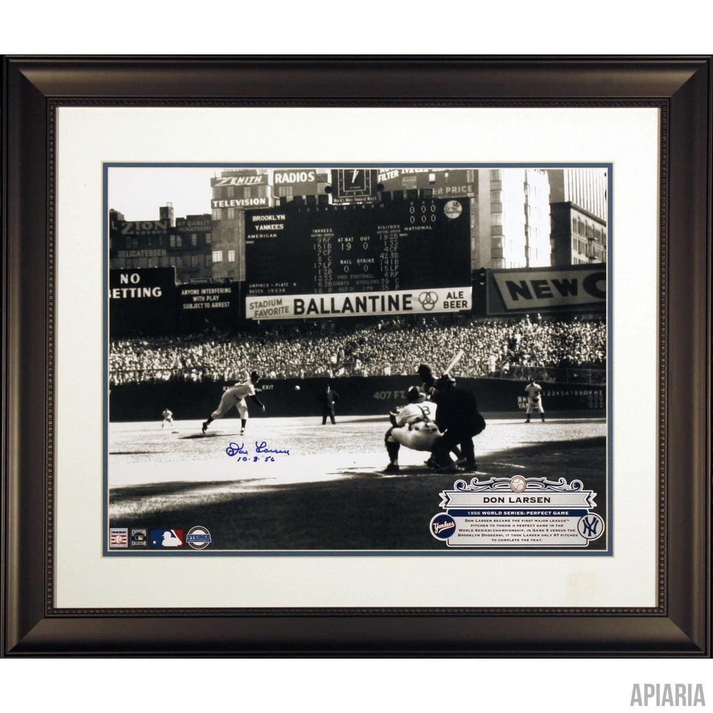 Don Larsen Autographed Photo: 1st Pitch Of Only Perfect Game in World Series History-Framed Item-Apiaria