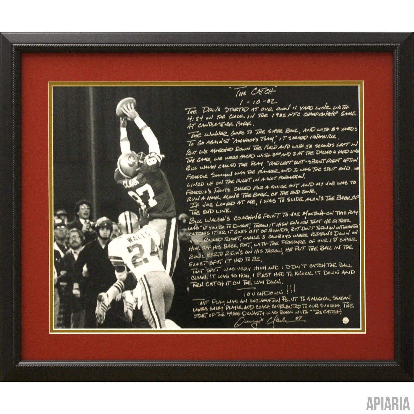 Dwight Clark "The Catch": Handwritten In His Own Words-Framed Item-Apiaria