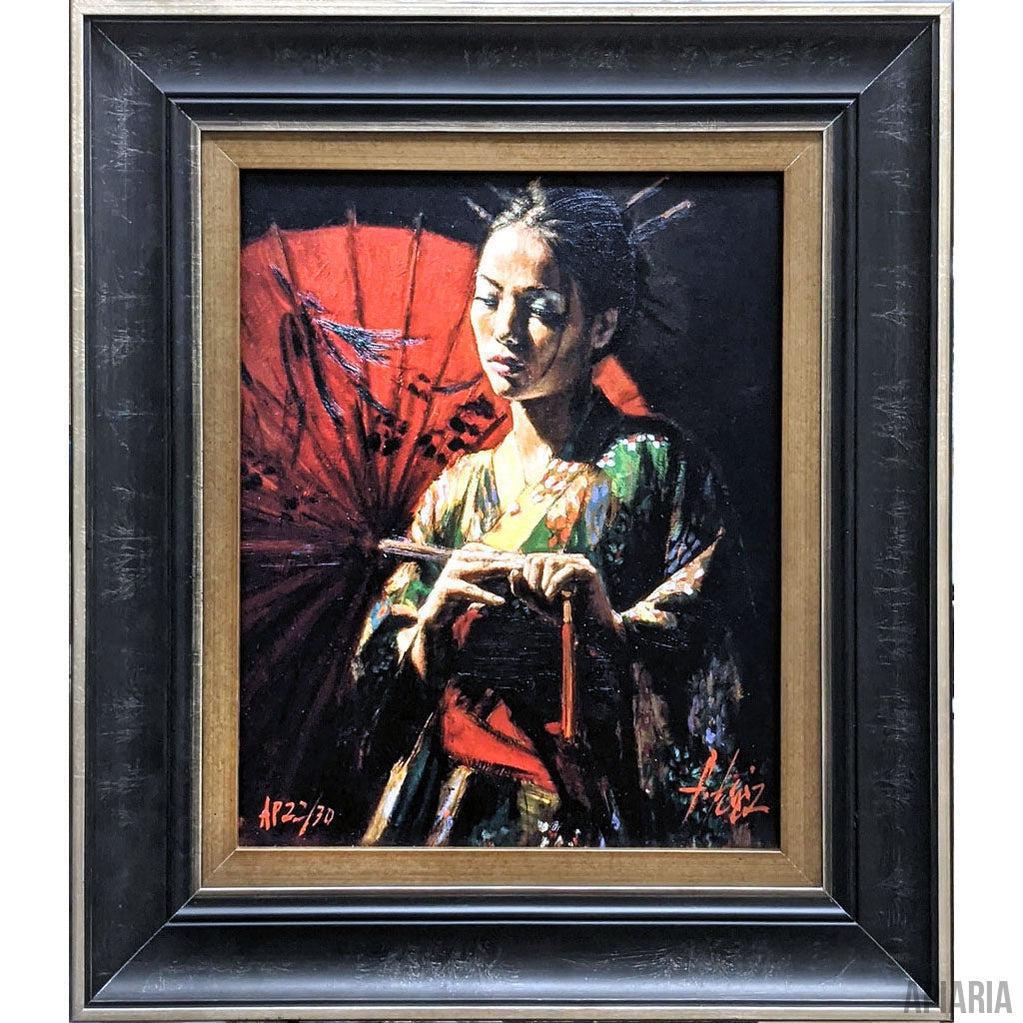 Fabian Perez "Michiko with Red Umbrella"-Framed Art-Apiaria