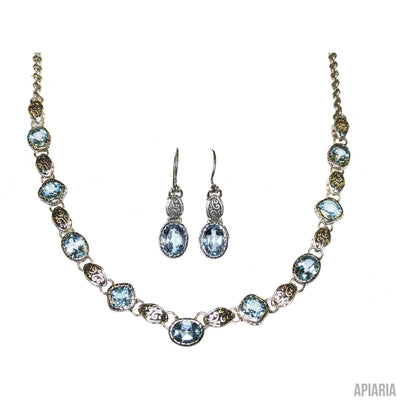 Faceted Blue Topaz Necklace & Matching Earrings-Jewelry-Apiaria