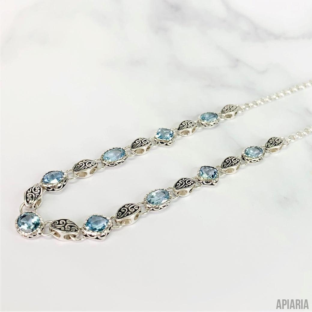 Faceted Blue Topaz Necklace & Matching Earrings-Jewelry-Apiaria