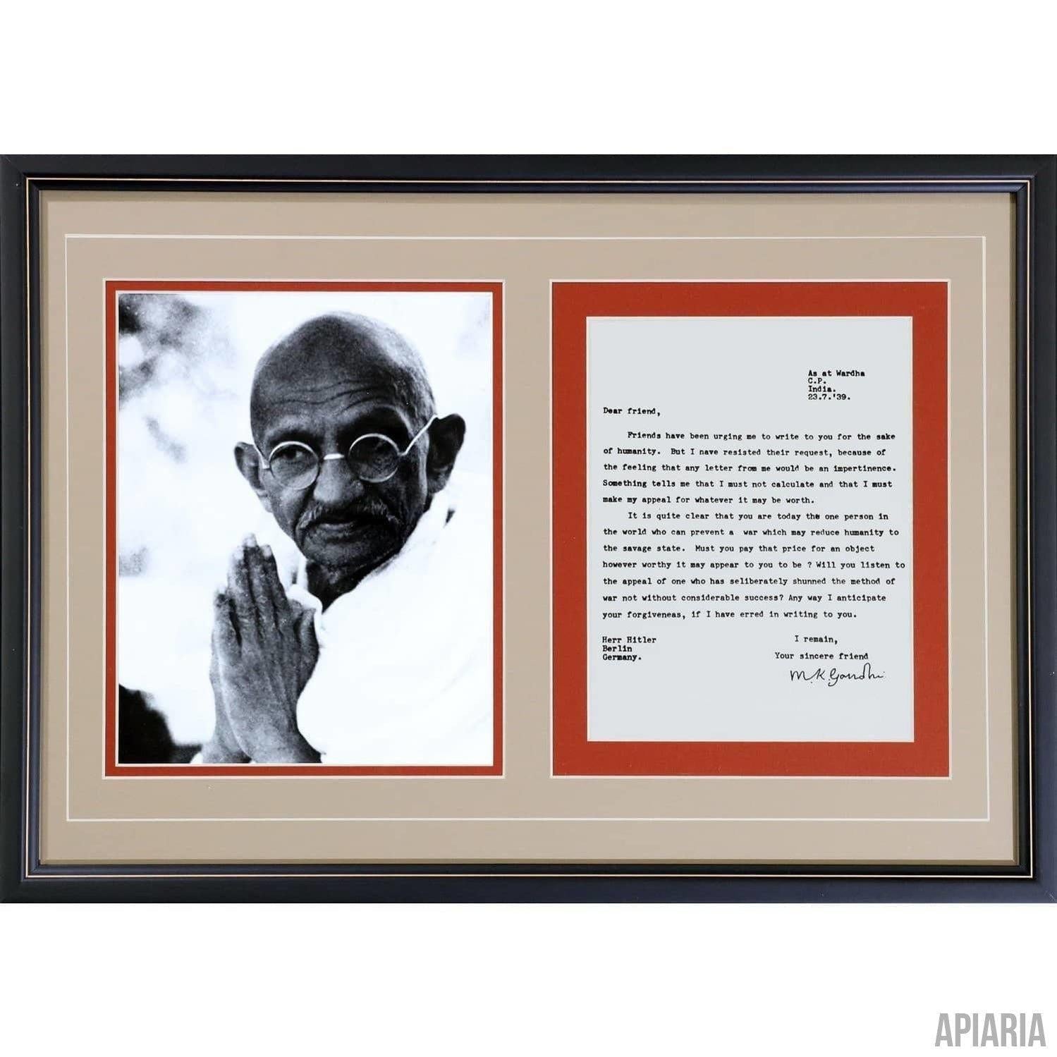 Gandhi's Letter to Hitler-Framed Item-Apiaria