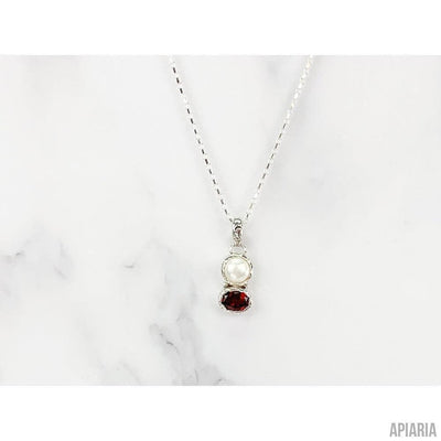 Garnet & Pearl Pendant Necklace-Jewelry-Apiaria