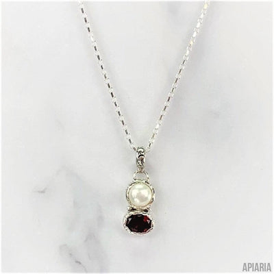 Garnet & Pearl Pendant Necklace-Jewelry-Apiaria