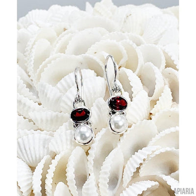 Garnet & White Pearl Earrings on Hook-Jewelry-Apiaria