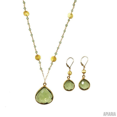 Green Amethyst Pendant with Matching Earrings-Jewelry-Apiaria