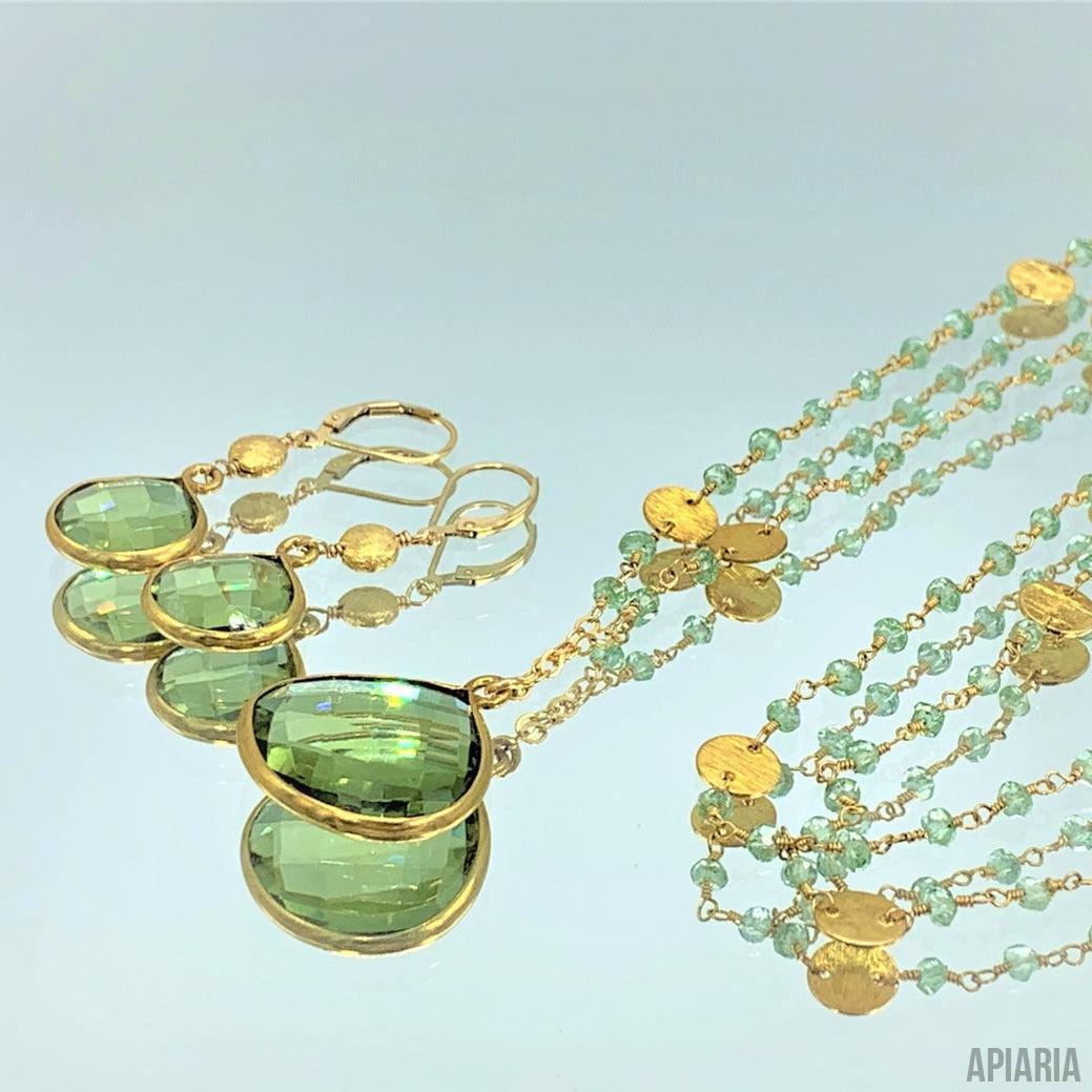 Green Amethyst Pendant with Matching Earrings-Jewelry-Apiaria