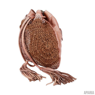 Hand Crocheted Leather Bucket Bag-Handbag-Apiaria