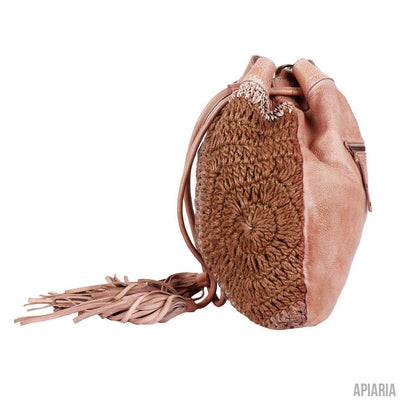Hand Crocheted Leather Bucket Bag-Handbag-Apiaria