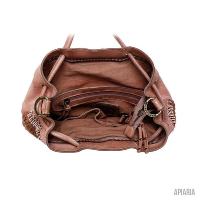 Hand Crocheted Leather Bucket Bag-Handbag-Apiaria