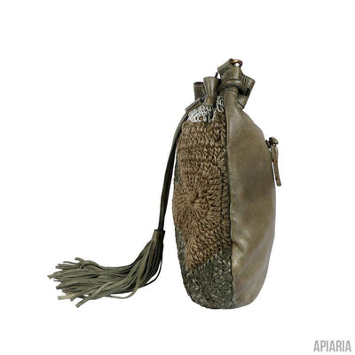 Hand Crocheted Leather Bucket Bag-Handbag-Apiaria