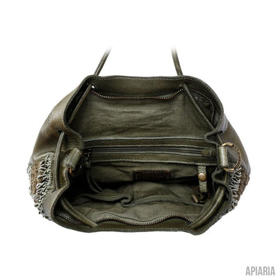 Hand Crocheted Leather Bucket Bag-Handbag-Apiaria