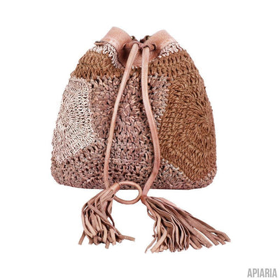 Hand Crocheted Leather Bucket Bag-Handbag-Apiaria