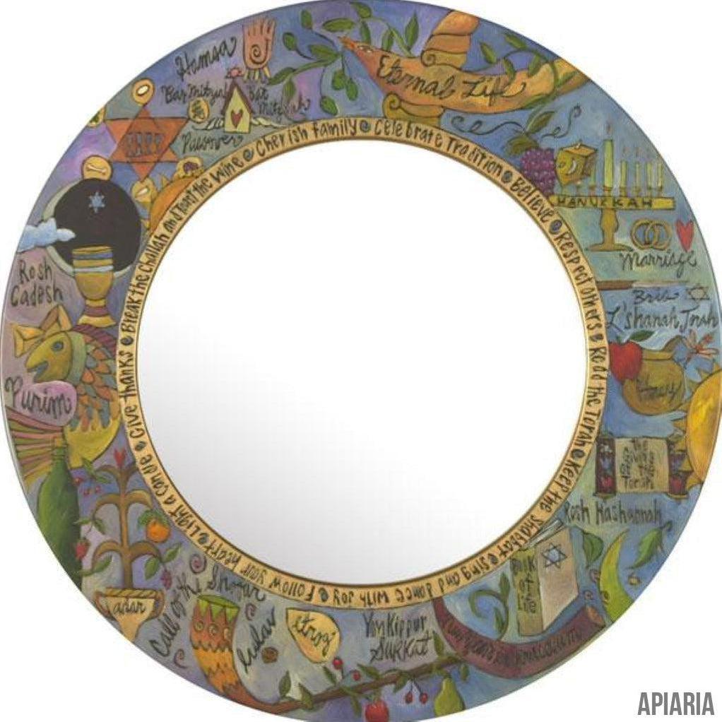 Handmade Large Round Mirror with Judaic Design - Eternal Life-Mirror-Apiaria