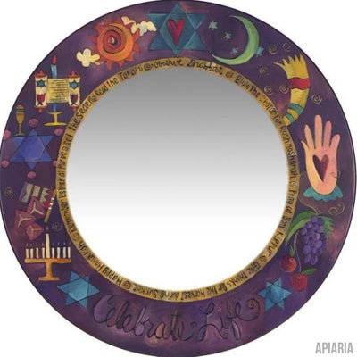 Handmade Large Round Mirror with Judaic Designs - Celebrate Life-Mirror-Apiaria