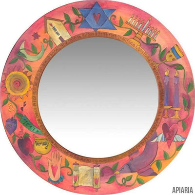 Handmade Large Round Mirror with Judaic Designs - Elegant-Mirror-Apiaria