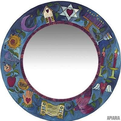 Handmade Large Round Mirror with Judaic Designs - Elegant-Mirror-Apiaria