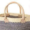 Handwoven Sisal Tote with Leather Handles (Twill Navy/White)-Handbag-Apiaria