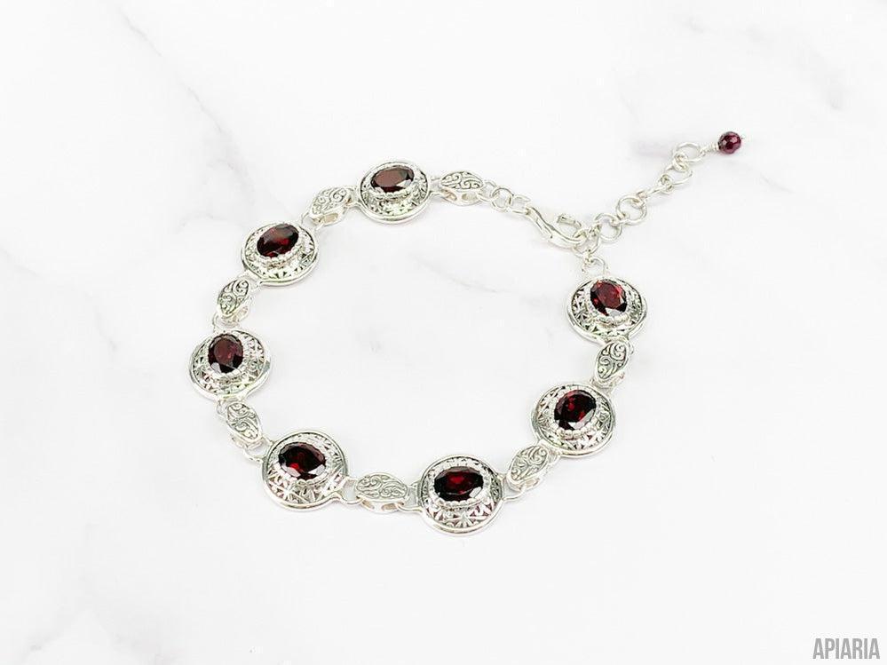Intricately Patterned Garnet Bracelet-Jewelry-Apiaria