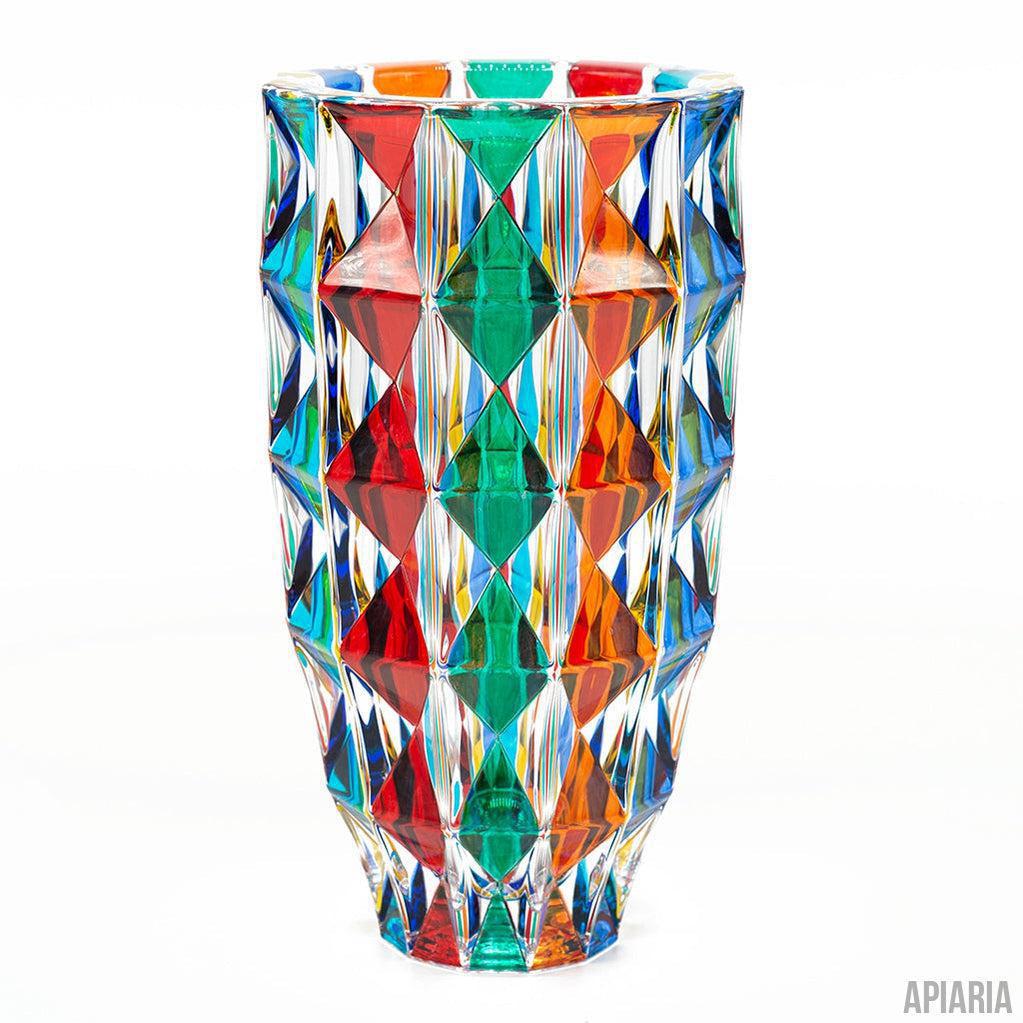 Italian Crystal Vase with Diamond Pattern, Murano Style-Murano Glass Vase-Apiaria