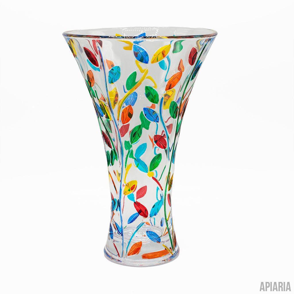 Italian Crystal Vase with Flower Vine Detail in style of Murano-Vase-Apiaria