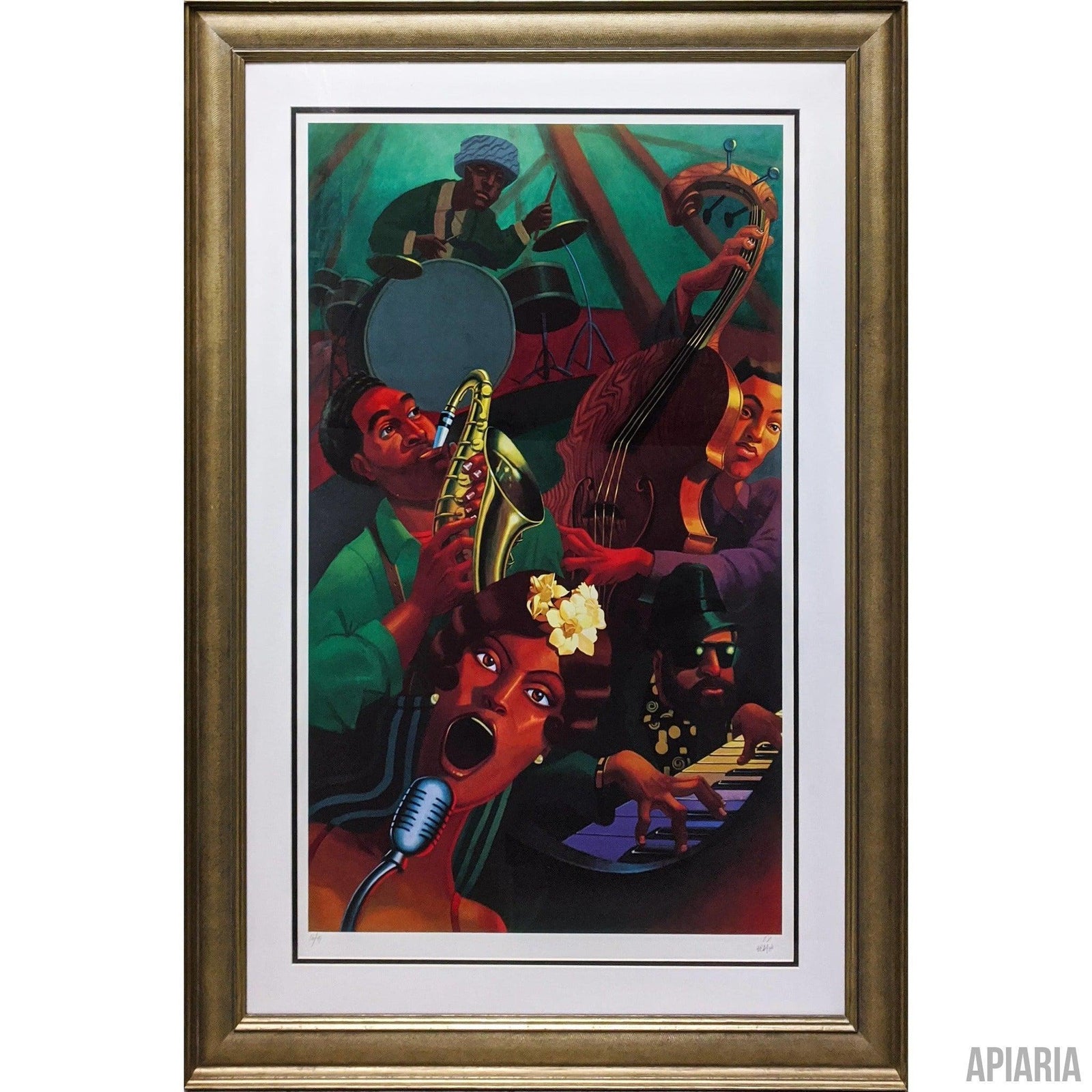 Justin Bua "Jazz Quintet"-Framed Art-Apiaria