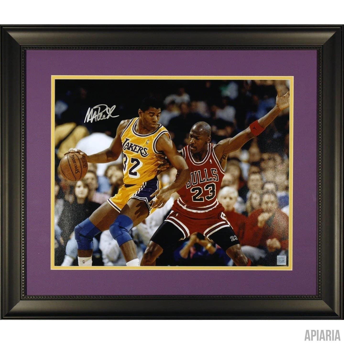 Magic Johnson Autographed Photo, with Michael Jordan-Framed Item-Apiaria