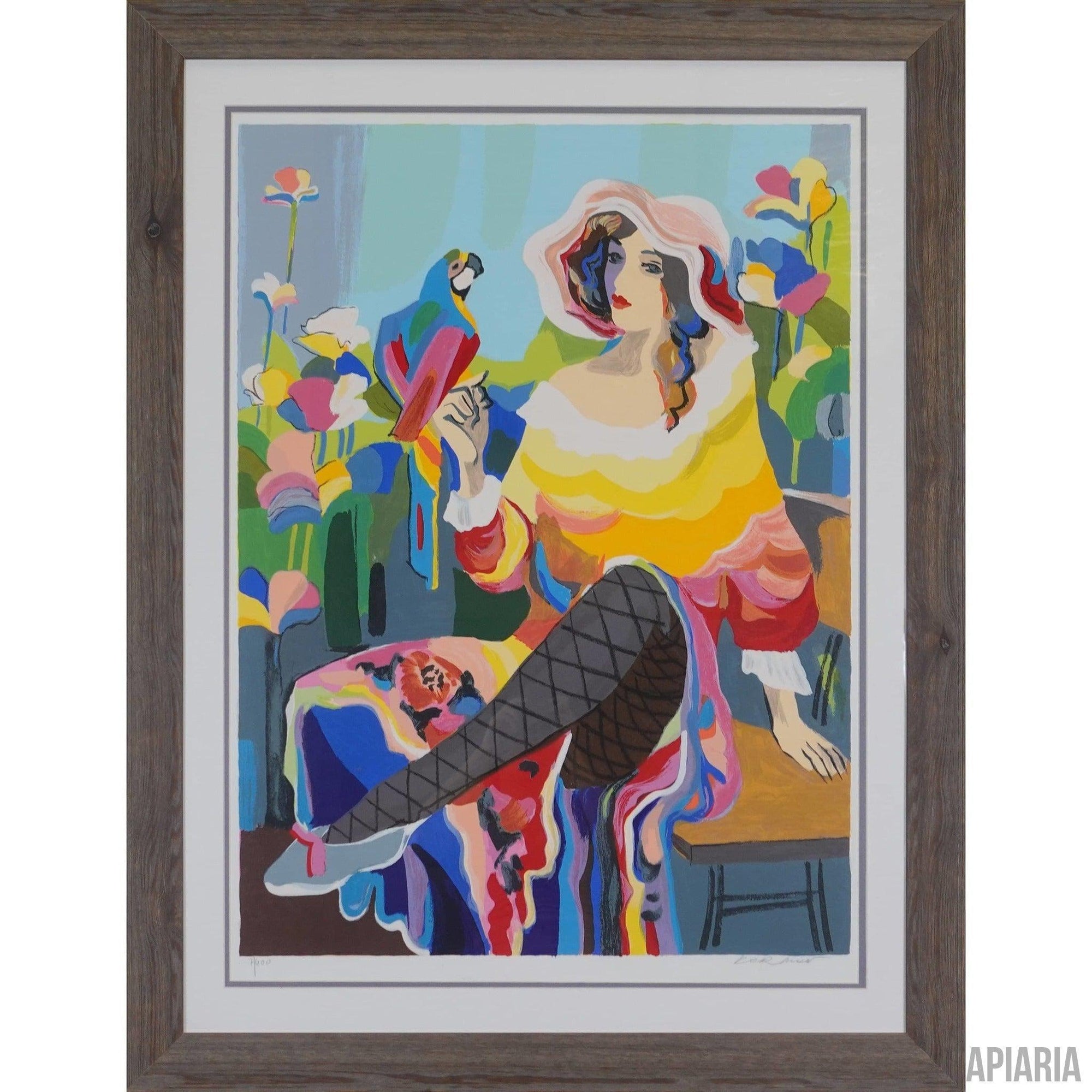 Michael Kerman "Lady With Parrot"-Framed Art-Apiaria