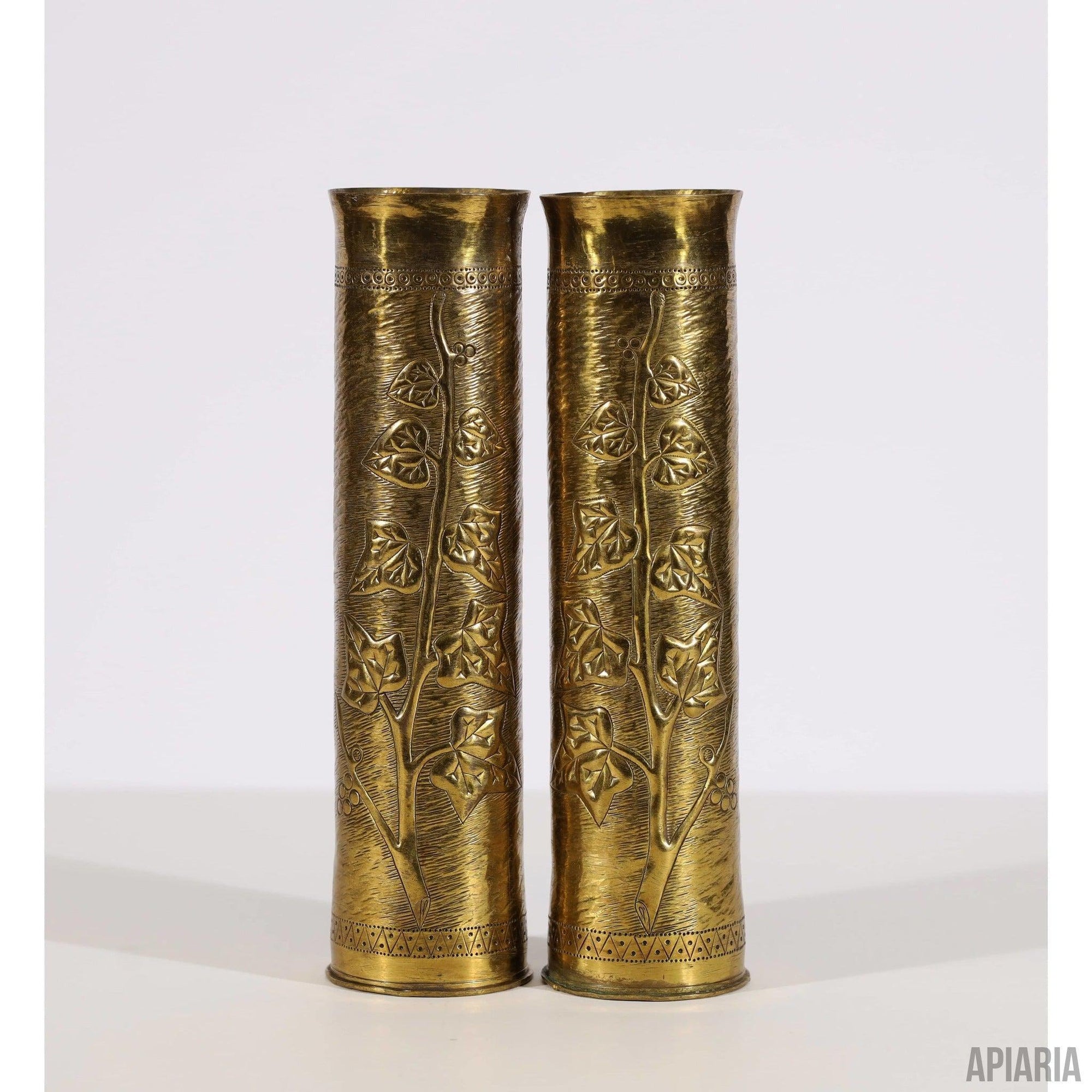 Original Engraved WWI Mortar Bullet Casing Set - Apiaria