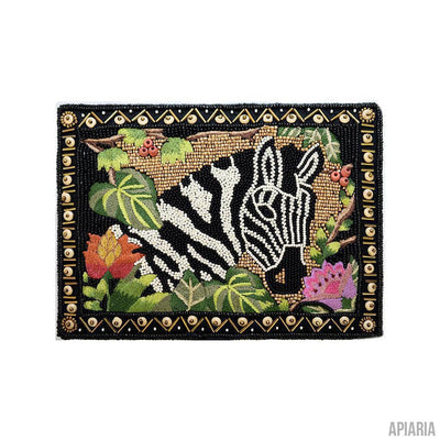 Out of Africa Jewelry Box by Mary Frances, Zebra Design in Glass Beads-Home Decor-Apiaria
