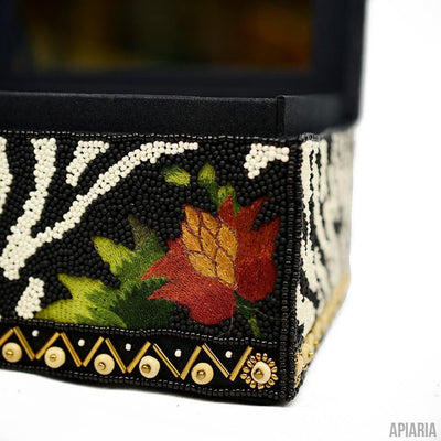 Out of Africa Jewelry Box by Mary Frances, Zebra Design in Glass Beads-Home Decor-Apiaria