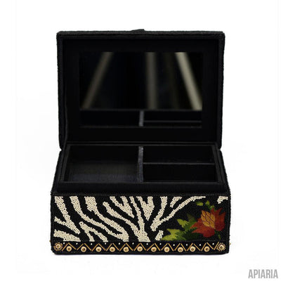 Out of Africa Jewelry Box by Mary Frances, Zebra Design in Glass Beads-Home Decor-Apiaria