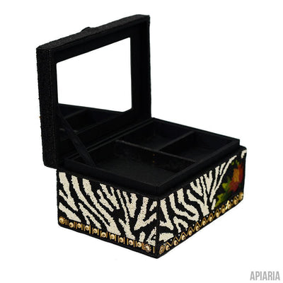 Out of Africa Jewelry Box by Mary Frances, Zebra Design in Glass Beads-Home Decor-Apiaria