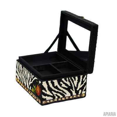 Out of Africa Jewelry Box by Mary Frances, Zebra Design in Glass Beads-Home Decor-Apiaria